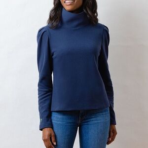 Dudley Stephens Navy Blue Turtleneck Top